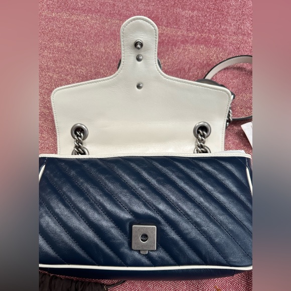 NWT Gucci Matelasse Small GG Marmont Torchon Shoulder Bag Blue - Picture 6 of 13